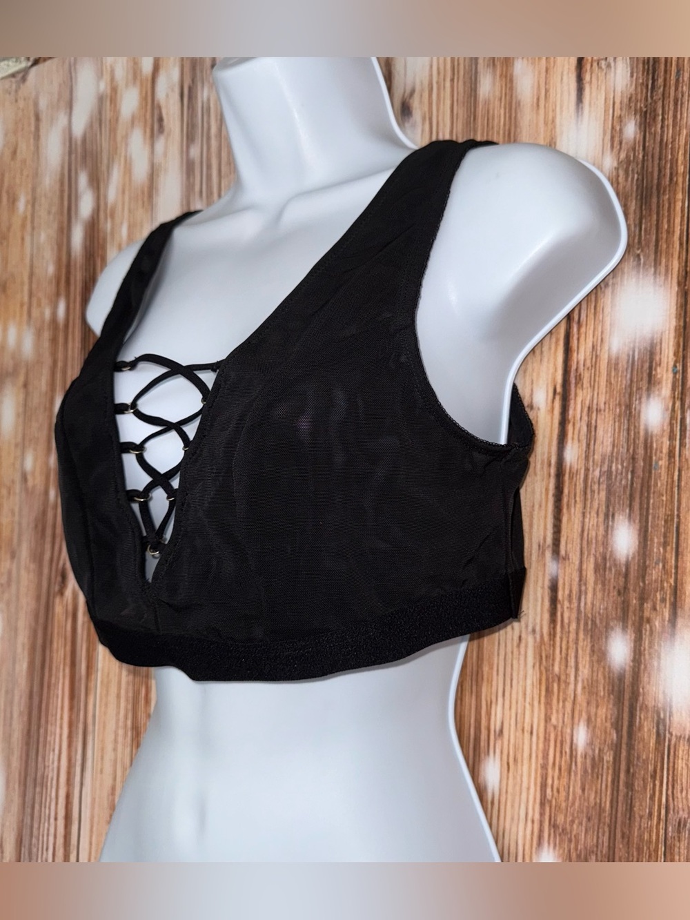 Torrid Criss Cross Black Mesh Bra - Picture 2 of 6